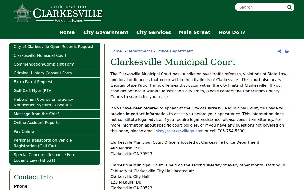 Clarkesville court docket official Municipal Court page