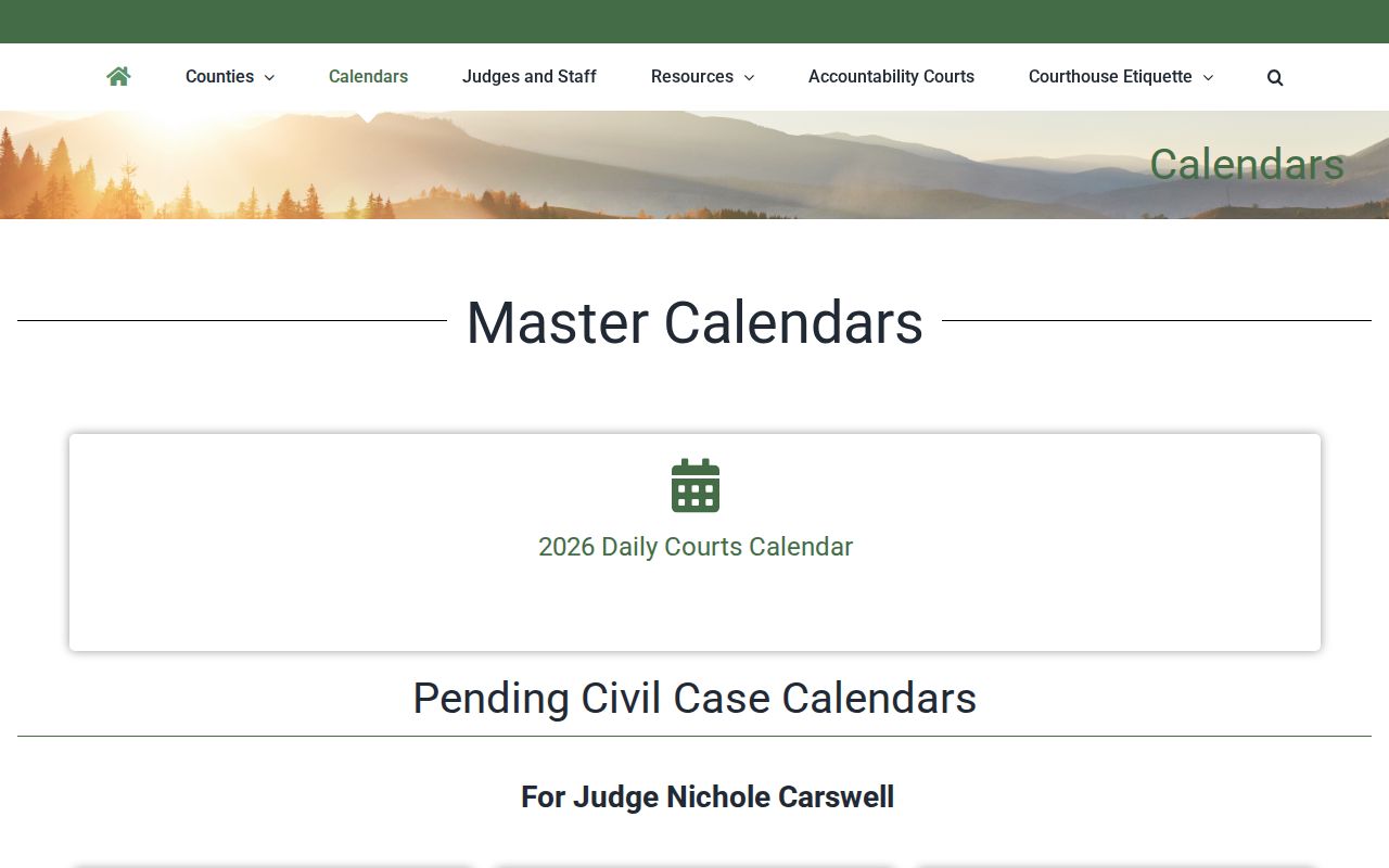 Habersham County court calendar index from the Mountain Judicial Circuit