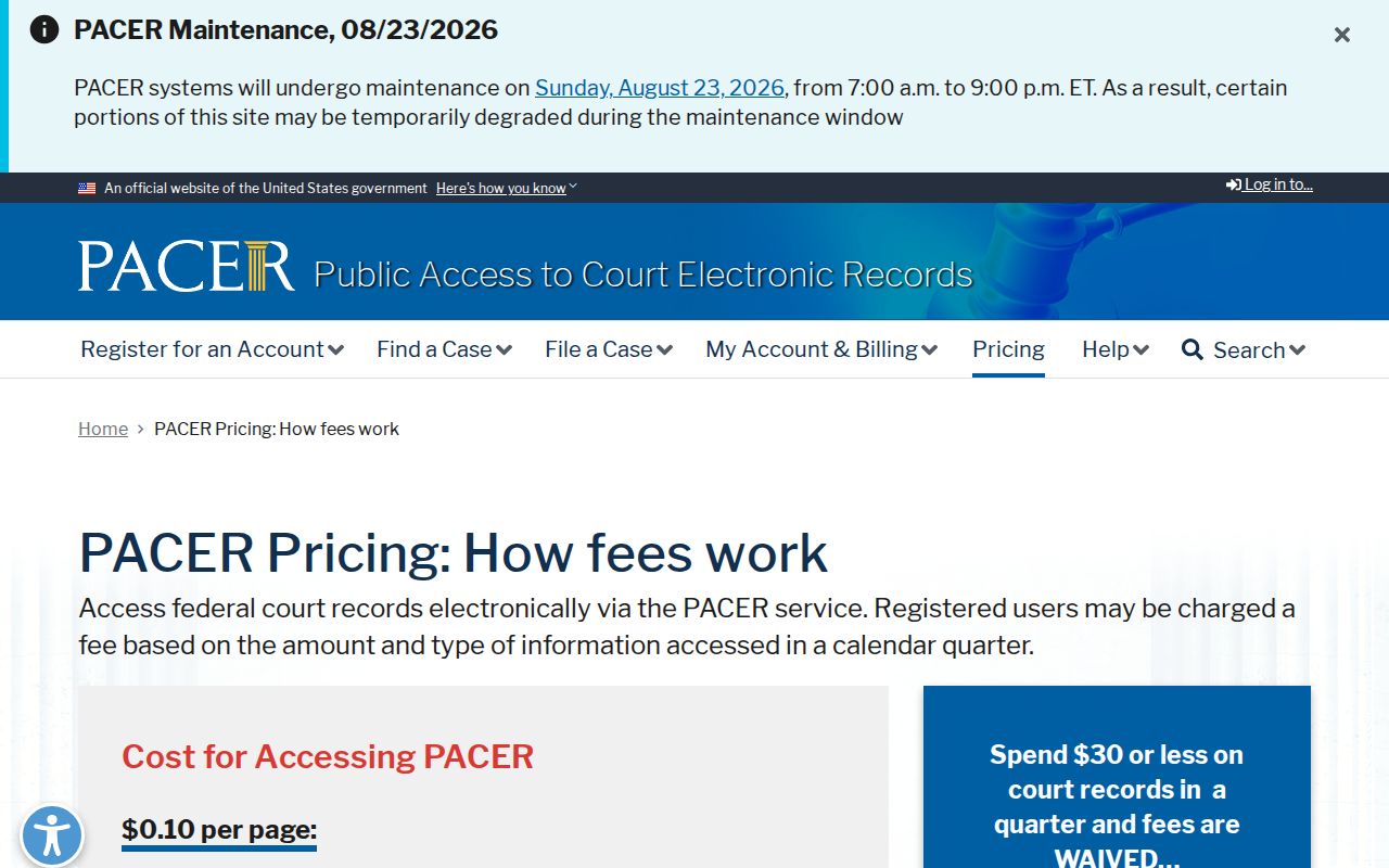 Demorest court docket boundary shown by the federal PACER pricing reference