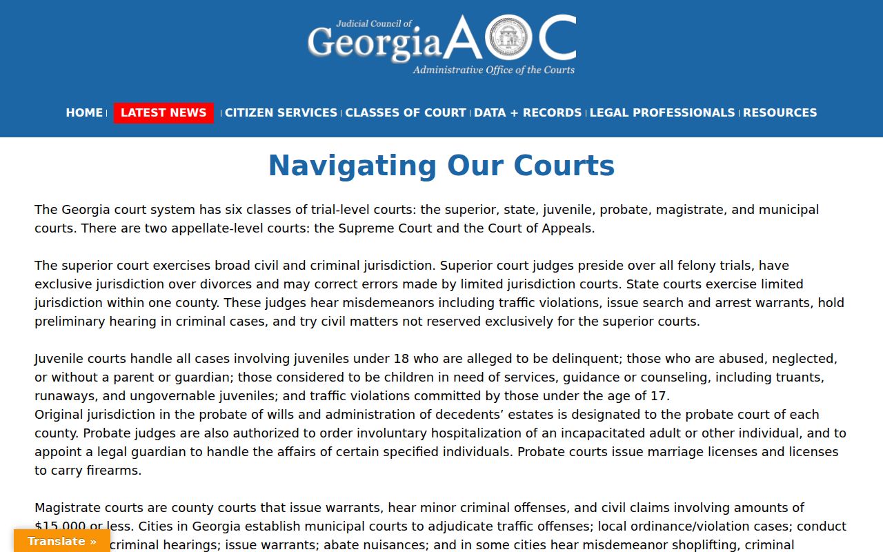 Georgia court hierarchy for the Habersham County court docket