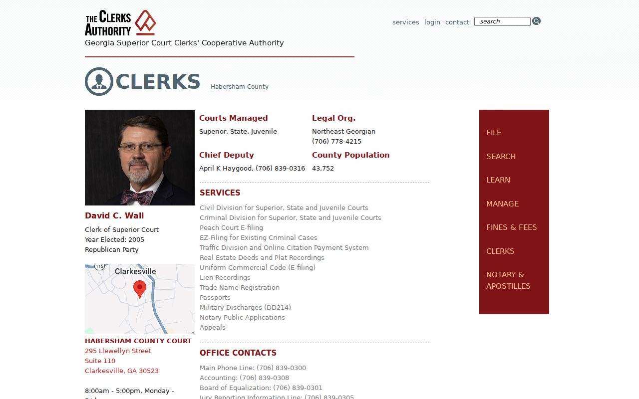 Official clerk directory for the Habersham County court docket