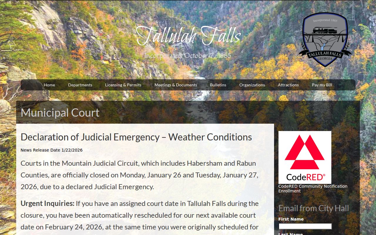 Tallulah Falls channel for Habersham County traffic court records